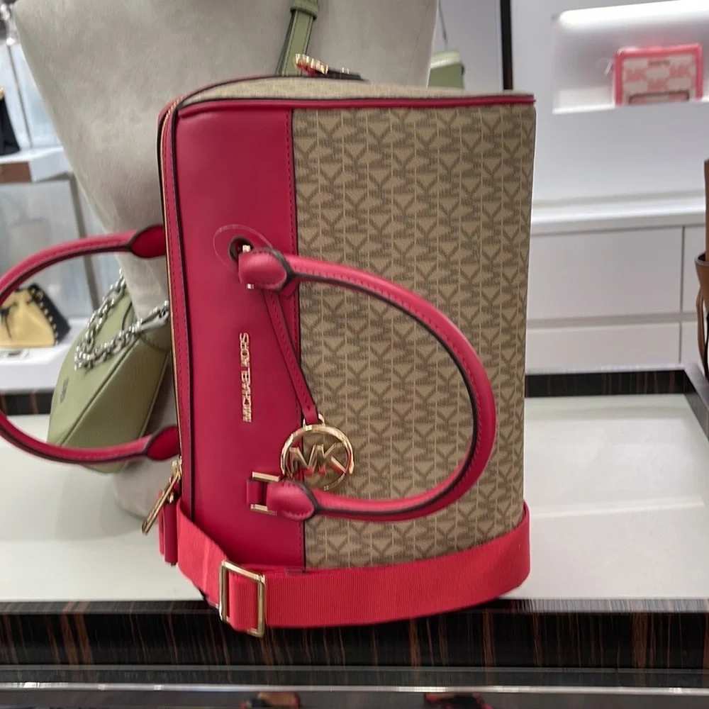 Michael Kors med Duffel Travel Leather/Coated 35S2GTFU2B Carmine Pink  MD DUFFLE